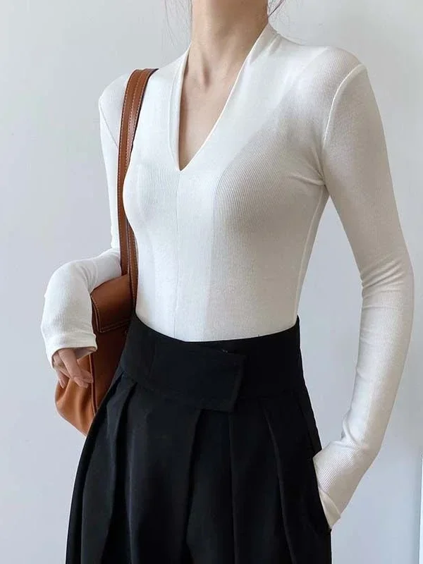 V-neck Slim Shirts Long Sleeve - Beauty & Makeup Katia Di Paola Palermo avis et prix